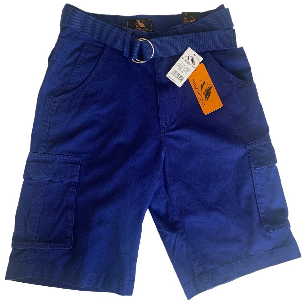 Stone Mountain Men’s Royal Blue Cargo Hiking Shorts Belted Size 28
